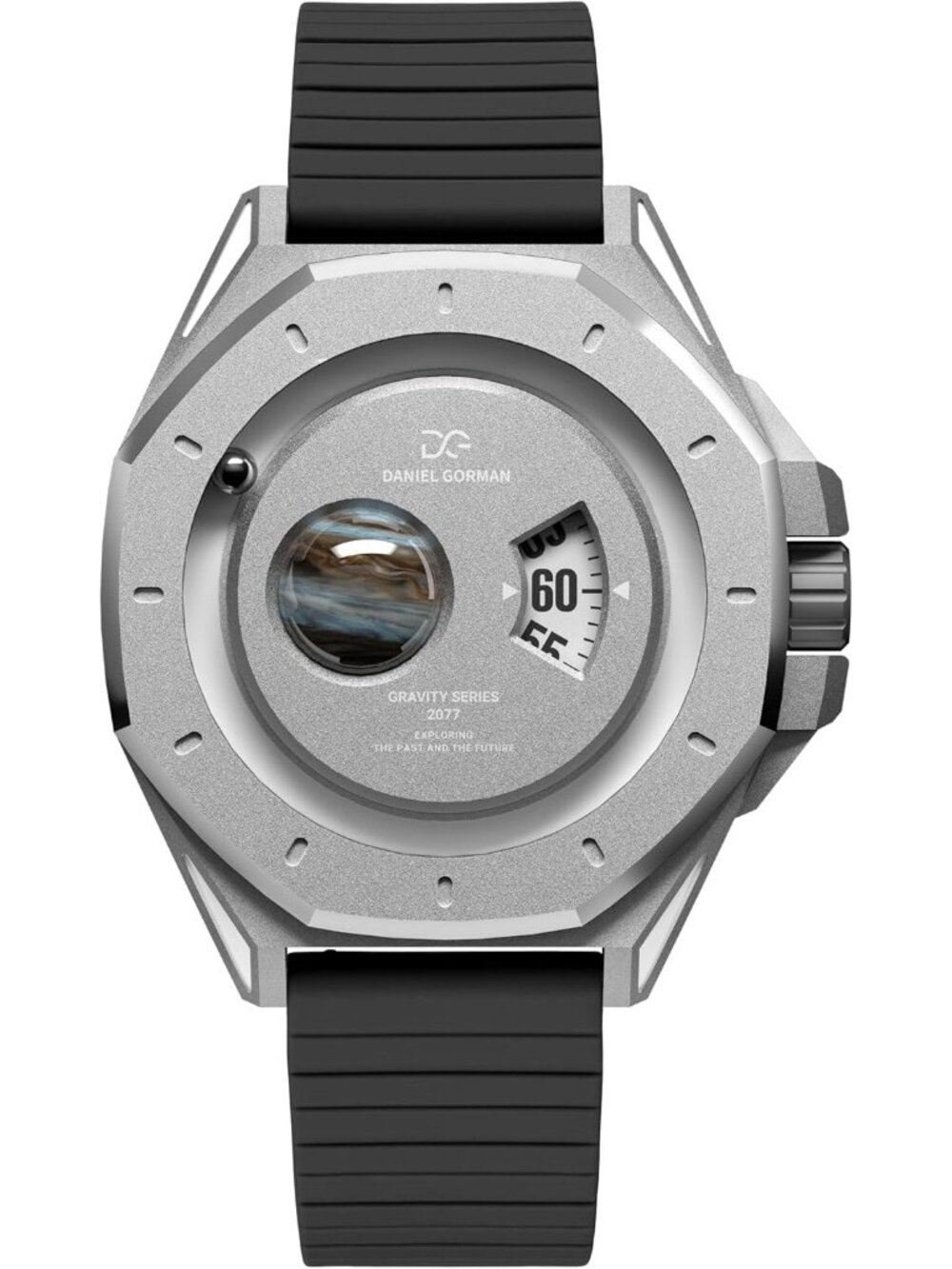 Men's Black 40mm Space Planet Quartz Silicone Strap Analog Timepiece Wristwatch